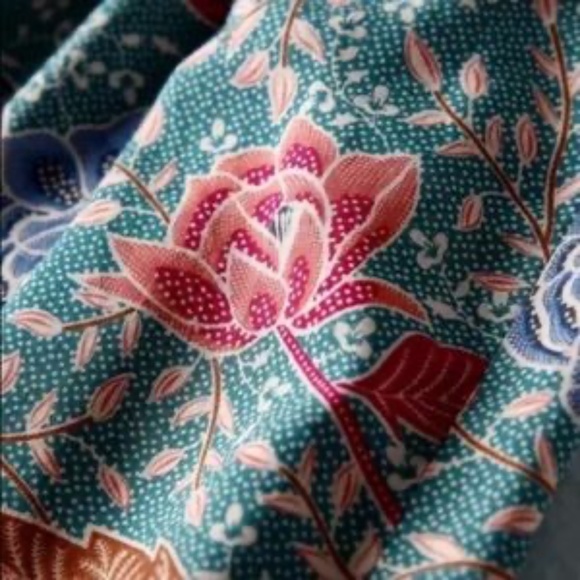 Teal Boho Floral Short Kimono Wrap Coverup Robe - Picture 13 of 14